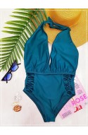 	petrol one-piece swimsuit with open V	