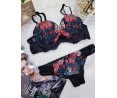 	set of black floral lace lingerie	