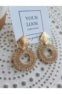 	studded gold earrings with embroidery	