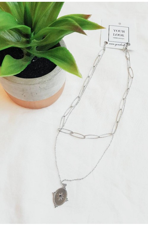 female double neck steel necklace