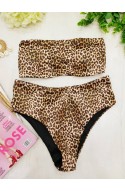 	Leopard strapless bikini swimsuit high waist	