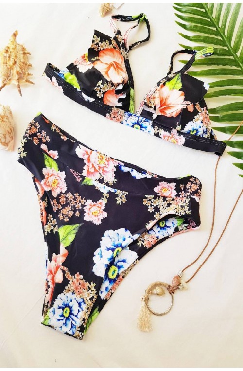 	swimsuit bikini triangle high-waisted floral	