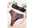 	women's swimwear bikini strapless black glossy leopard high waist	