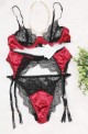 γυναικείο σέξι σετ εσώρουχα κόκκινα σατέν δαντέλα με ζαρτιέρες