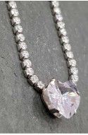 	women's rhinestone chain necklace with central rhinestone heart stainless steel	