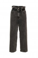	women's ankle high-waisted jeans with black belt	