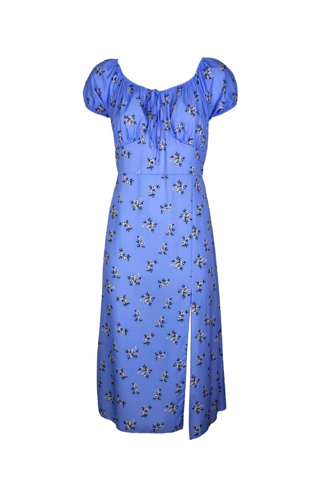 γυναικείο φλοράλ γαλάζιο midi φόρεμα με σκίσιμο