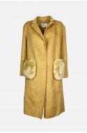 	camel wool coat for women with detachable fur pockets	