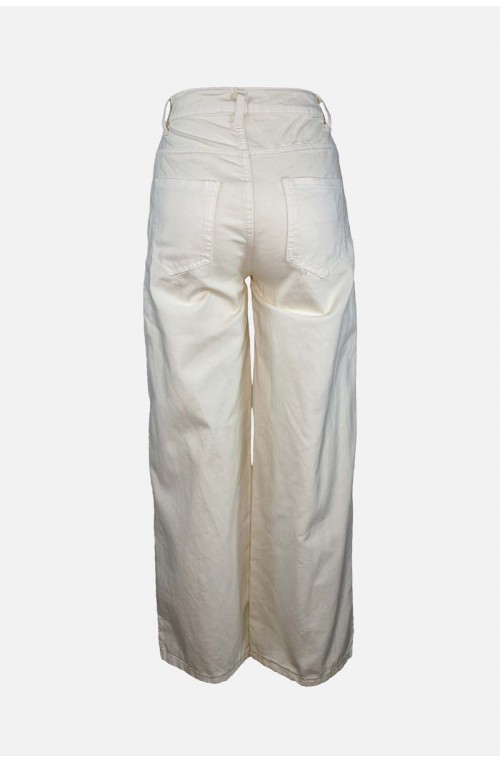 γυναικείο jean παντελόνι εκρού με σκισίματα ψηλόμεσο