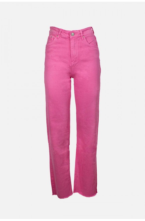 	women's high-waisted pink jeans in a straight line	