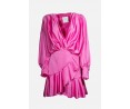 	women's mini satin dress with long sleeves and ruffles	