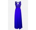 επίσημο μακρύ φόρεμα μουσελίνα με κεντημένο μπούστο μπλε ρούα