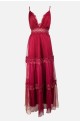 boho long dress with burgundy tulle