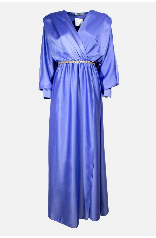 γυναικείο επίσημο μακρύ σατέν φόρεμα με μανίκια