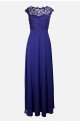 γυναικείο μακρύ φόρεμα μουσελίνα με κλειστό μπούστο δαντέλα μπλε σκούρο