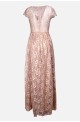 επίσημο ρομαντικό μακρύ φόρεμα δαντέλα ροζ μπεζ