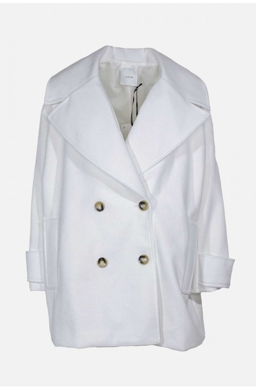 γυναικείο παλτό με μεγάλο γιακά και διπλή σειρά κουμπιών Ιταλικής Ραφής Άσπρο - Λευκό