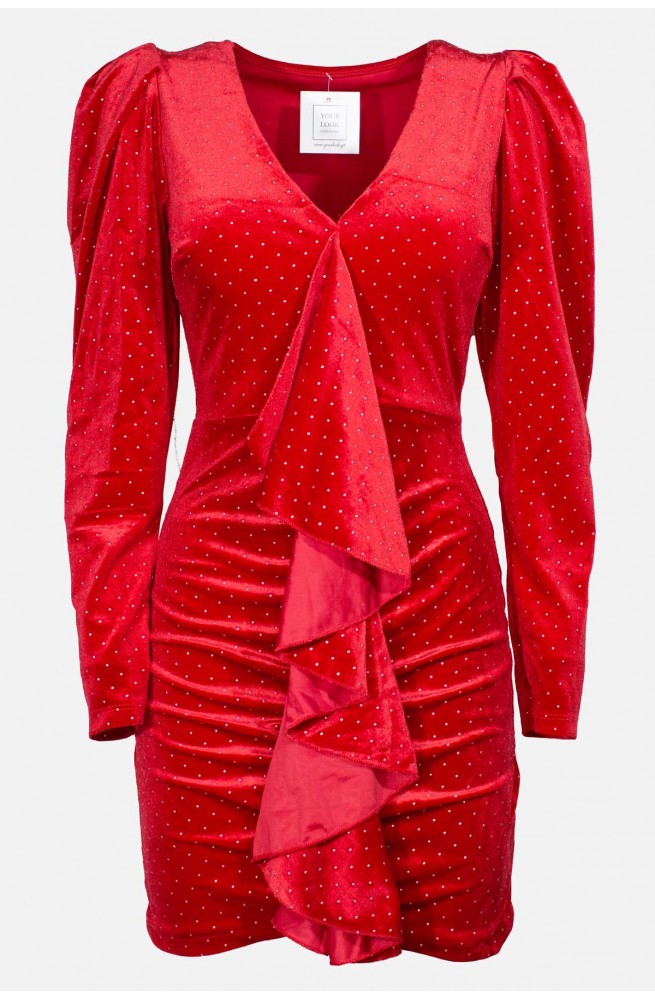 γυναικείο κόκκινο βελούδο μίνι φόρεμα