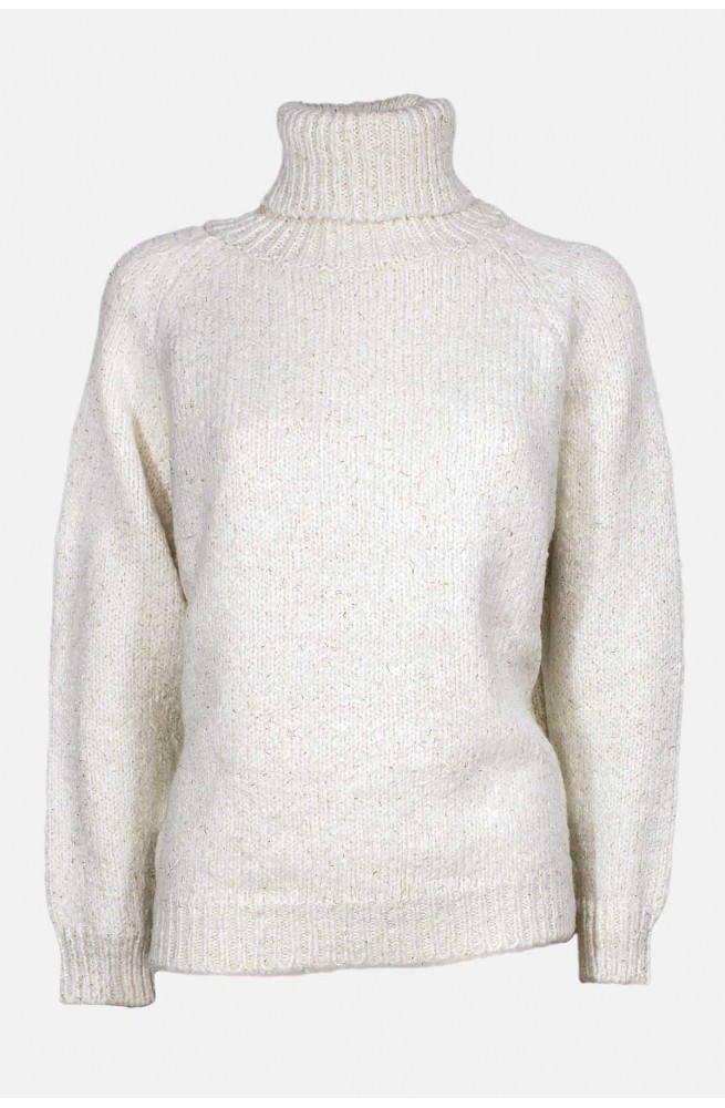 γυναικείο πουλόβερ ζιβάγκο λευκό με χρυσή κλωστή