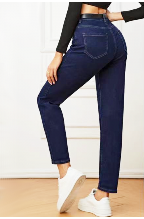 γυναικείο μπλε σκούρο τζιν παντελόνι ίσια γραμμή με ζώνη plus size
