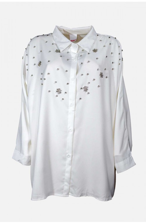 γυναικείο πουκάμισο νυχτερίδα μανίκι με σχέδιο στρας