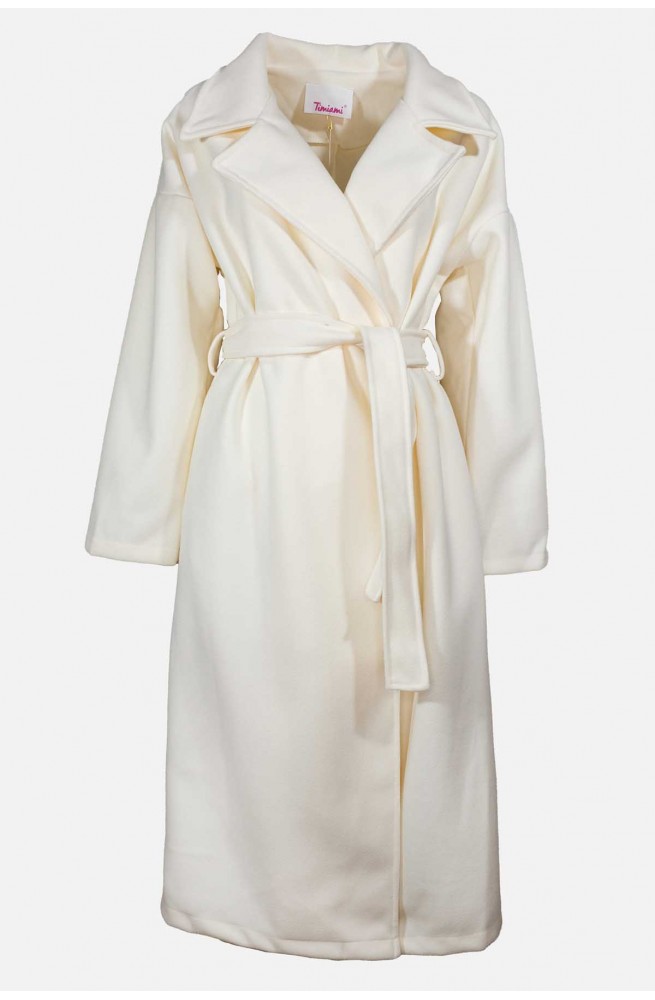 Γυναικείο άσπρο μακρύ παλτό με ζώνη