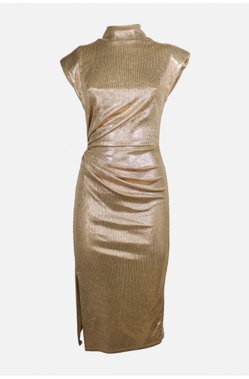 Γυναικείο midi metalize φόρεμα ζιβάγκο