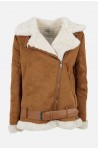 Ταμπά σουέτ μπουφάν γυναικεία, suede biker jacket με γούνα προβατάκι εσωτερικά