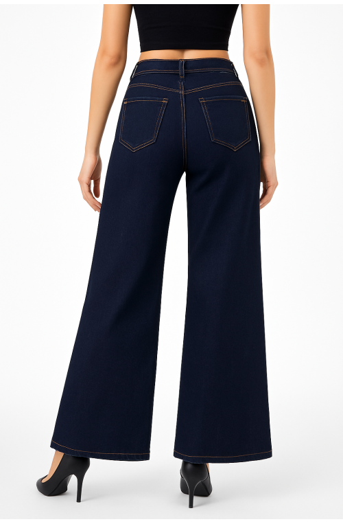 Γυναικείο τζιν παντελόνι φαρδιά γραμμή μπλε σκούρο