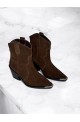 Καφέ western μποτάκια suede τακούνι
