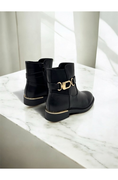 Μποτάκι flat μαύρο με χρυσή λεπτομέρεια