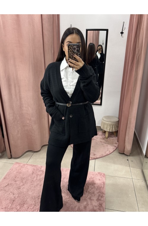 Γυναικείο σετ πλεκτό παντελόνι ζακέτα πουκάμισο