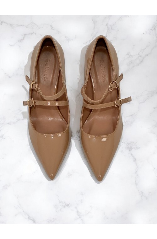 Γόβα μυτερή με λουράκια μπεζ nude