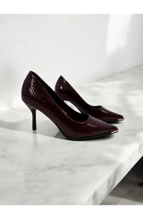 Γόβα μυτερή κροκο μπορντό