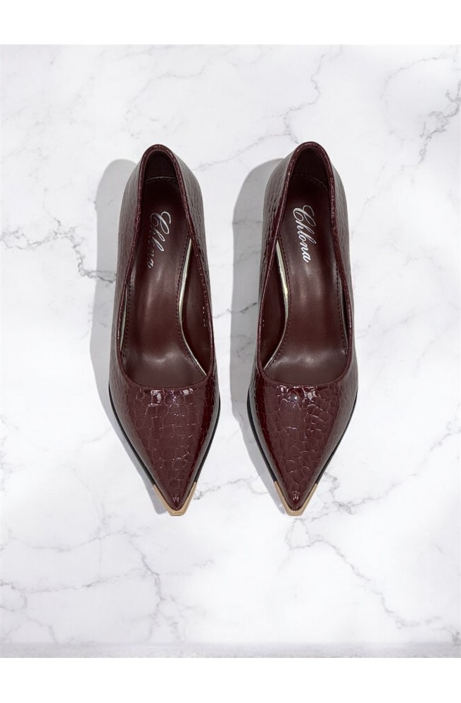 Γόβα μυτερή κροκο μπορντό