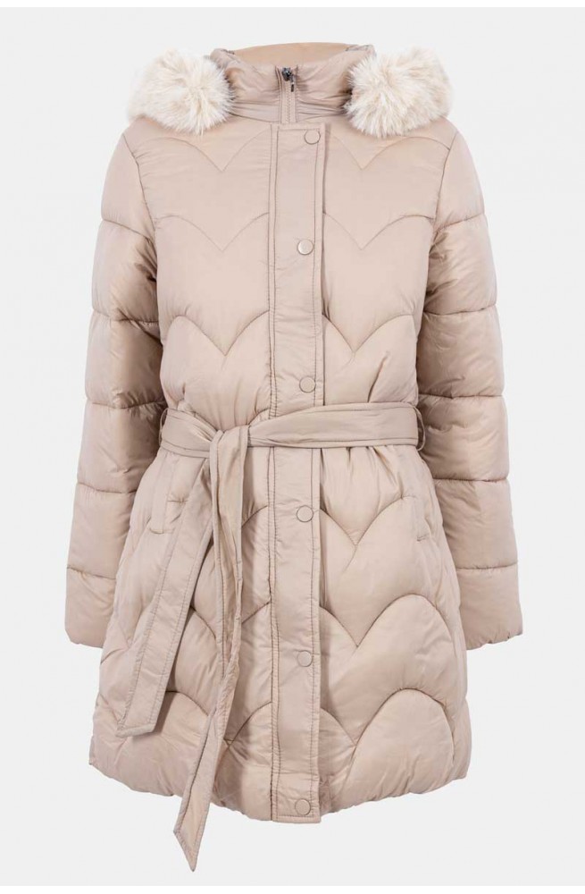 Γυναικείο μπουφάν με κουκούλα και ζώνη