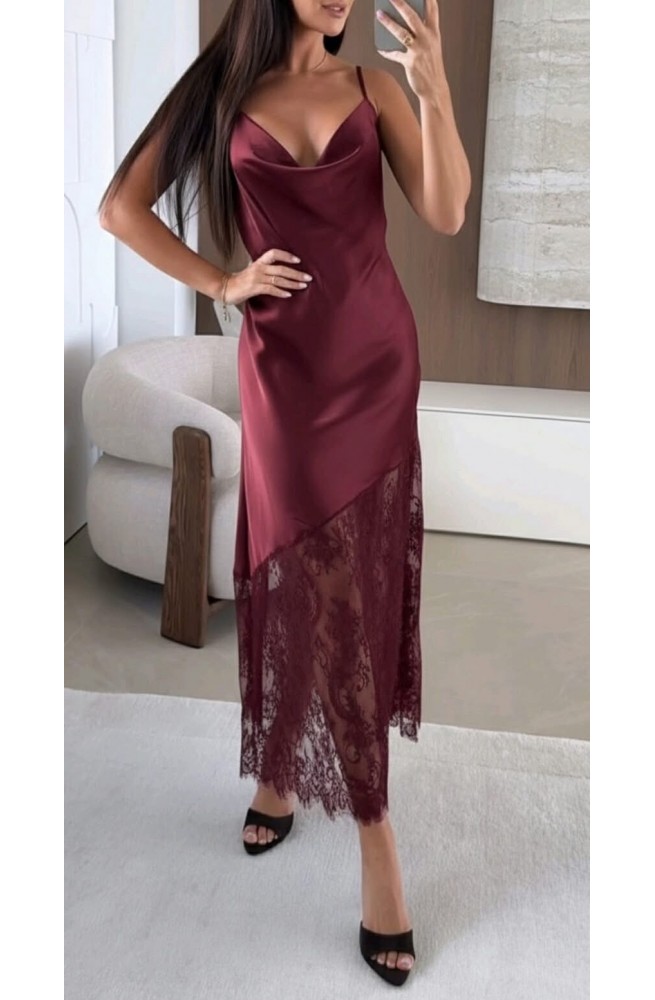 Γυναικείο σατέν φόρεμα με δαντέλα