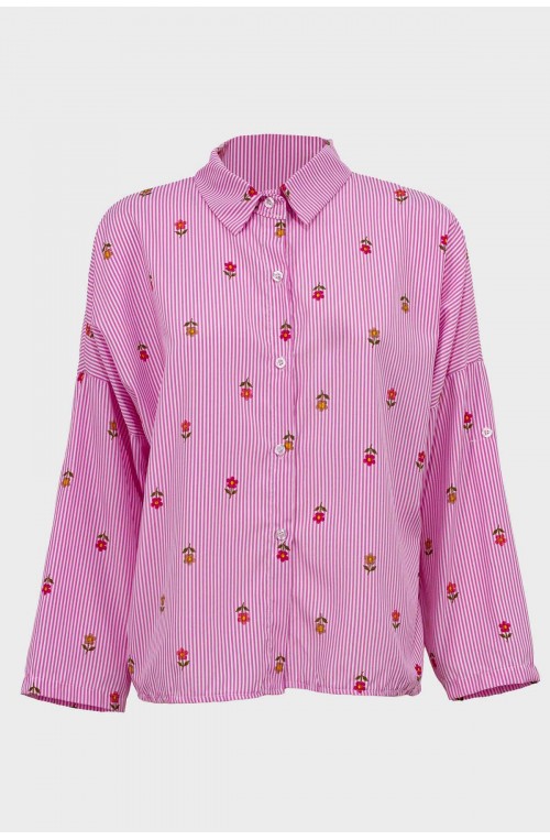 Γυναικείο ριγέ πουκάμισο με λουλούδια