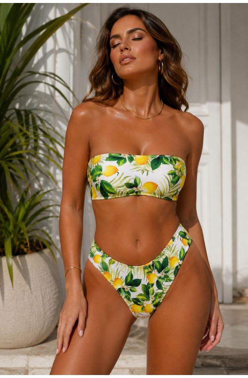 floral μαγιό μπικίνι στράπλες λεμόνια