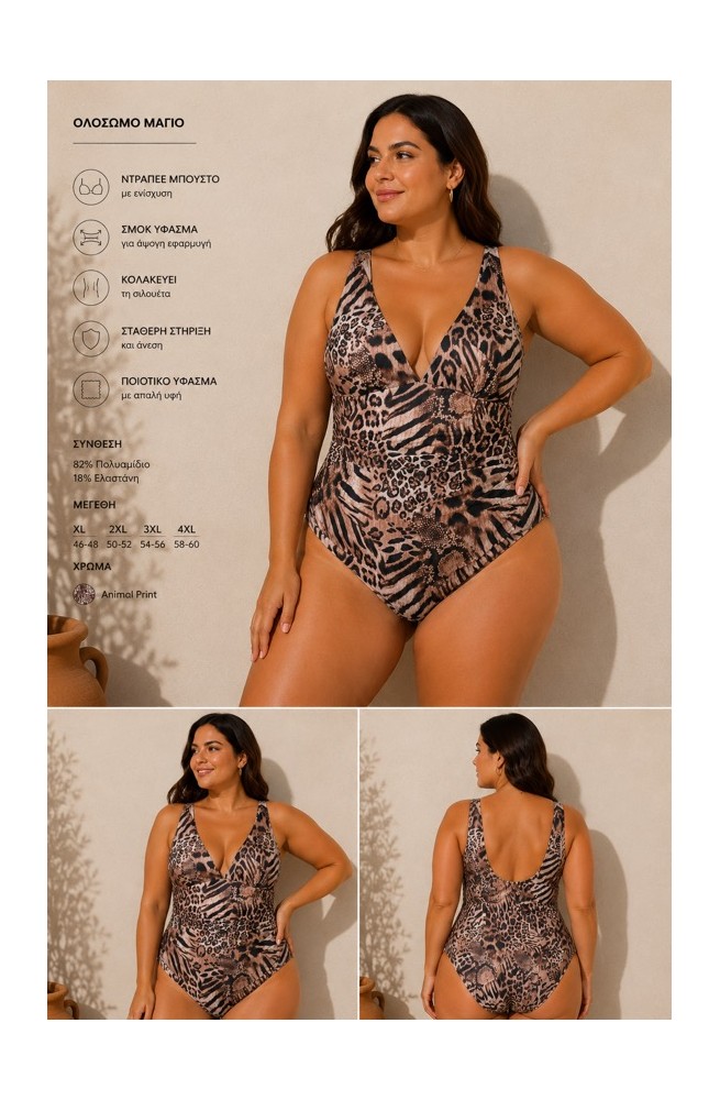 Γυναικείο plus size ολόσωμο μαγιό λεοπάρ
