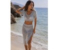 Beachwear φούστα crop top πλεκτό ασημί