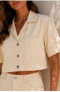 Crop top τζάκετ τζιν κίτρινο